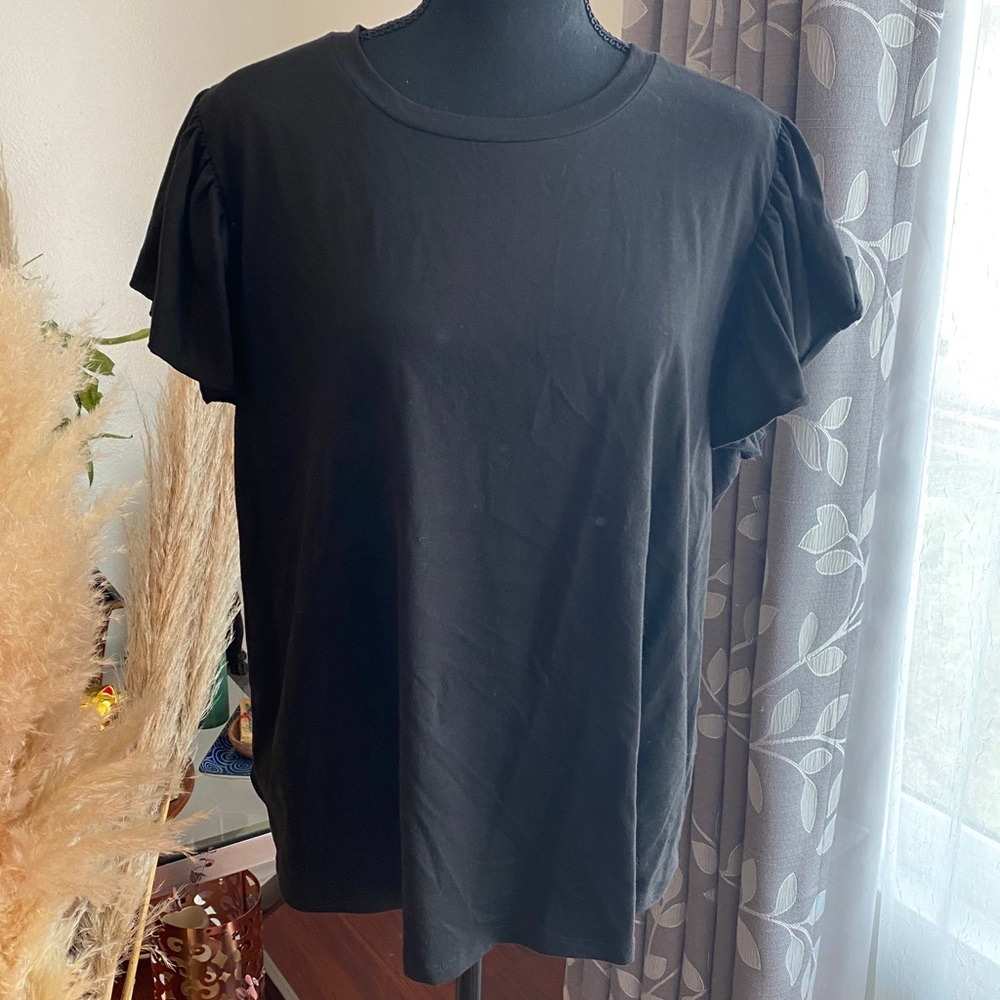Black Tshirt Ruffled Sleeves